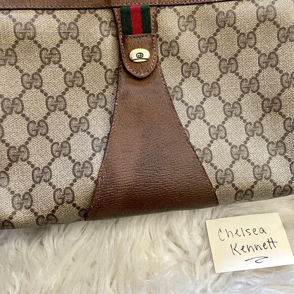Gucci Vintage Clutch Brown Web Bag Logo Monogram Interlocking GG Stripe - Picture 3 of 16